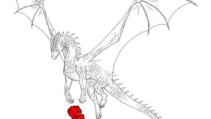 drache mit würfel rot